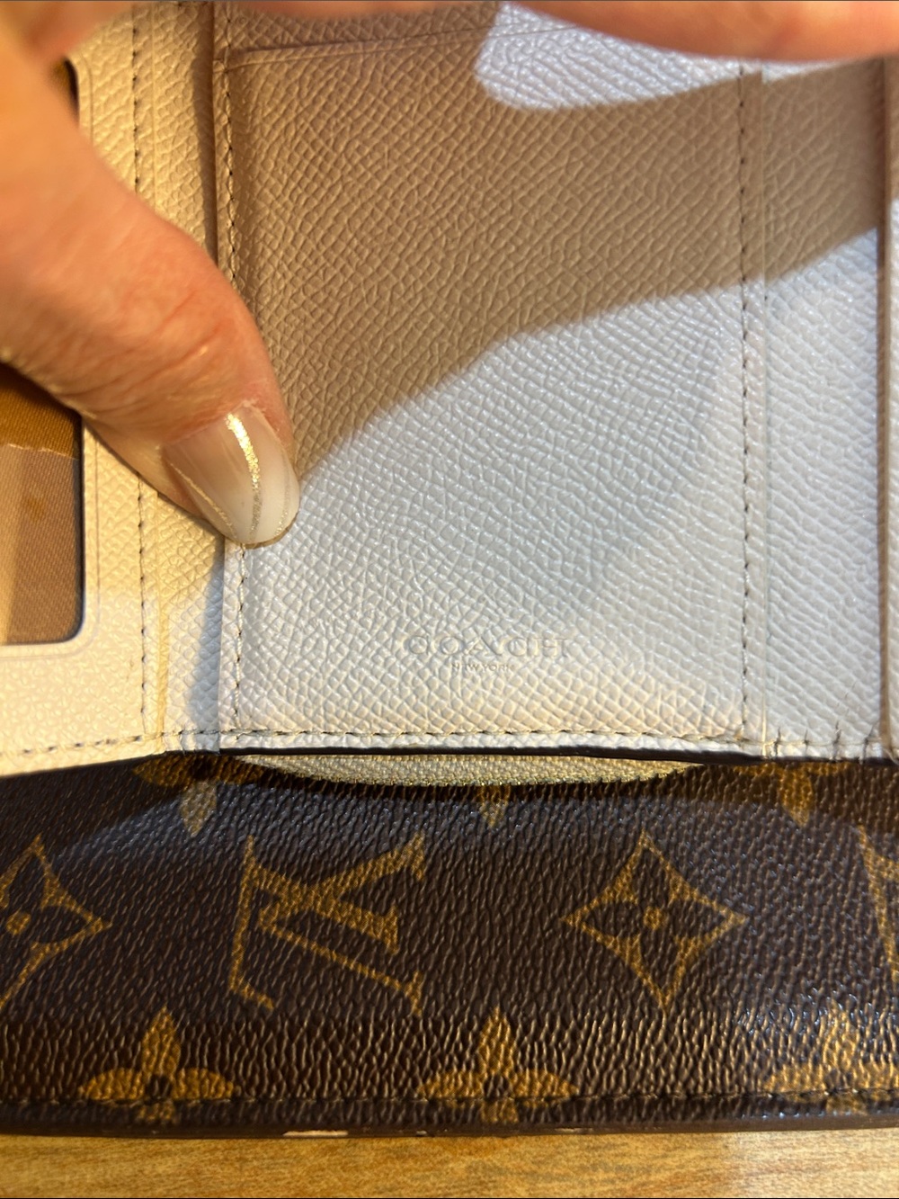 Coach Compact Pebbled Leather Wallet in Cream and Tan - Picture 4 of 11